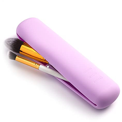 CORNERIA Silicone Makeup Brush Holder, Brush Cosmetic Bag Portable Travel Make Up Brush Bag, Makeup Brush Organiser, Please Recognize The Dealer: B&C Directly, Purple, S
