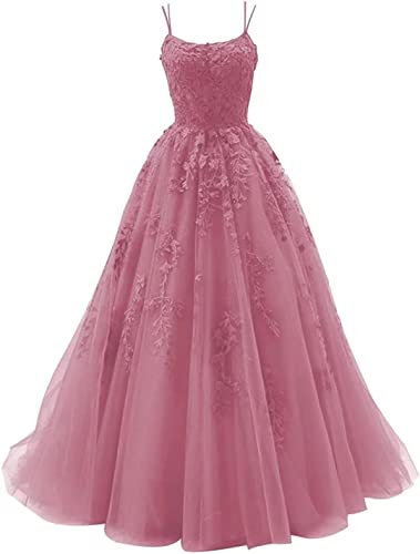 Tulle avec Bretelles Spaghetti Robe de Bal Longues en Dentelle avec Appliques Robes de Bal Robe de soirée Quinceanera