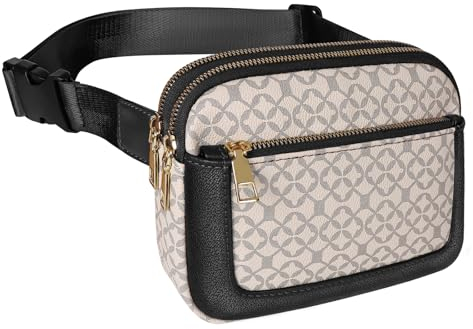 Geestock Bauchtasche Damen PU Leder,Mini Bauchtäschchen, Gürteltasche Kleine Umhängetasche Verstellbarer Schultergurt Brusttasche Sport Hüfttaschen für Outdoor/Reisen/Laufen (Schwarz Bedruckt)