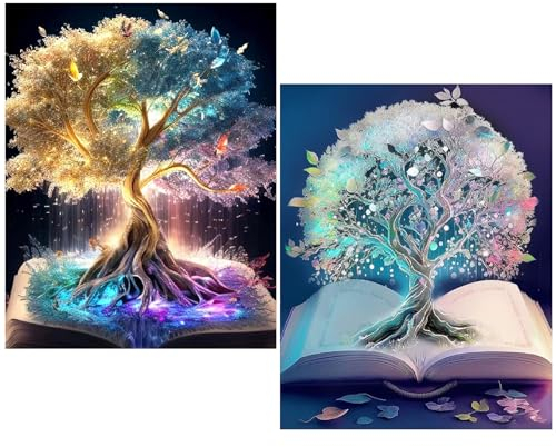 Daisen Art 2 Pack Diamond Painting Kits,Tree fo Life Diamant Painting Erwachsene,DIY 5D Tree Diamont Painting Set for Gift Home Wall Decor(30x40cm)