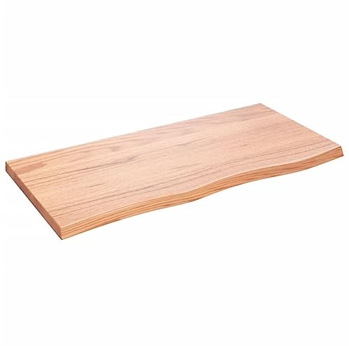 vidaXL Comptoir de Salle de Bain, Dessus d'Armoire avec Bord Vivant, Plan de Travail de Toilette, Marron Clair 100x50x(2-4) cm Bois Traité