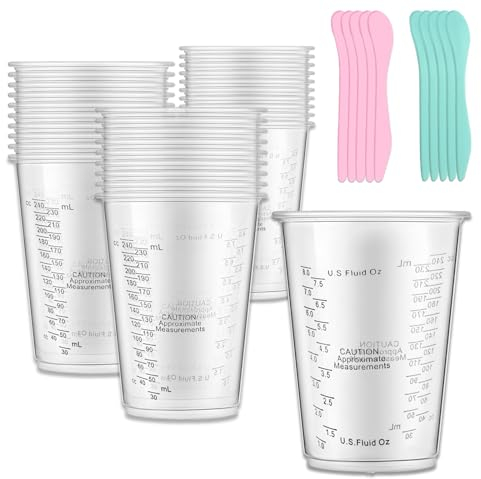 DYOUEN 8 Unzen 240ML 30 Stk Mischbecher 40Stk Die Rührstange Messbecher Epoxidharz aus Kunststoff Lackmischbecher Lebensmittelqualität Wiederverwendbare mit Mischstäbchen