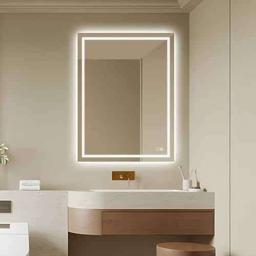 UBUD Espejo de Baño con Luz LED 60x80. Antivaho, Cristal 4k, Intensidad Regulable, Cambio de Color, Función Memoria, IP44, Montaje Horizontal/Vertical, Vidrio Anti-Estallido - Diseño Moderno