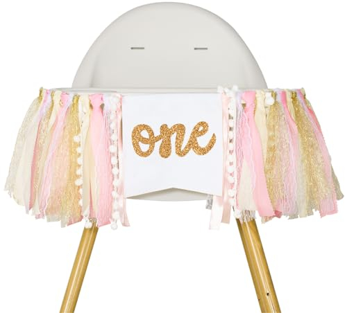 jijAcraft One Hochstuhl Banner für Baby Erster Geburtstag - Rosa, Mädchen First Geburtstags Banner, Prinzessin Foto Requisiten für 1st Birthday Party Deko