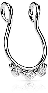 Treuheld® Fake Septum Piercing mit Kristallen | Silberne Klemme