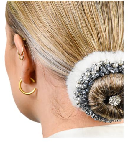 BelliNoxx Turnier Frisur Dressur Dutt für Reiterin mit Kunstfell und Kristall. Die neue Haarnetz für Turnier. Passt für alle Haartypen und Helmen (Shop the look) (Frosty Serenity)
