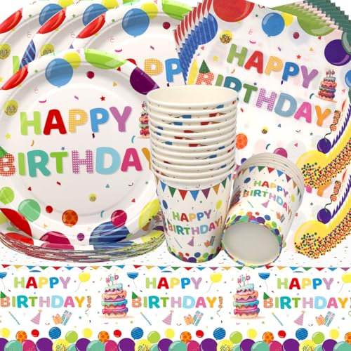 Decoracion Cumpleaños,Doyomtoy Vajilla de Cumpleaños Infantiles Decoraciones de Cumpleaño Platos Tazas Servilletas de Fiesta para Baby Shower Cumpleaños 16 invitados