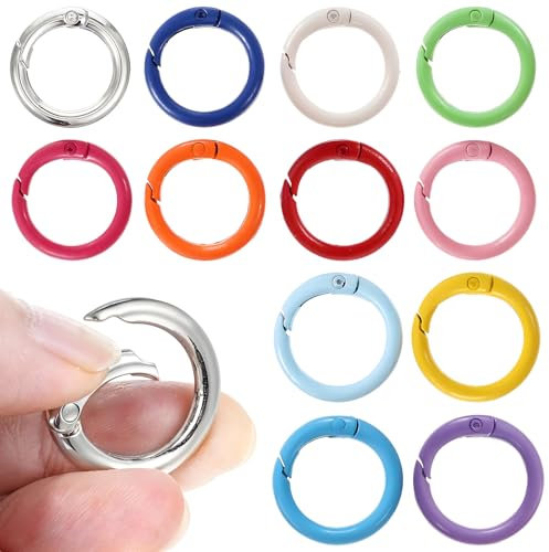 12 Stück Runde Karabinerhaken,Mabor Bunter Metall Karabiner Rund 24mm Schlüsselring Federspaltringe Schlüsselanhänger Ringe Mini Karabinerhaken Zinklegierung für Bastelarbeiten DIY Taschenzubehör