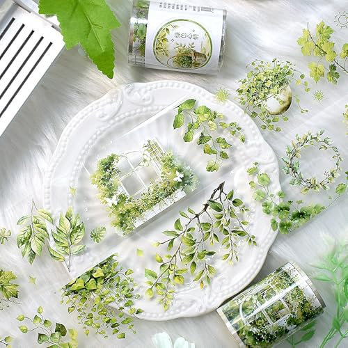 Ddayup 1 Rollen Grüne Pflanzen Washi Tape Sticker Washitape Ästhetisches Washi Tapes Deko Klebeband Japanisches Abdeckband Dekor Washi Masking Tape Dekoratives Klebeband für Kinder Erwachsener