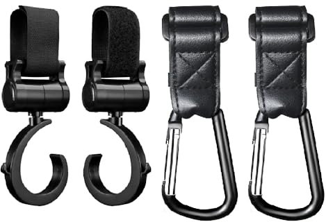 Ganci per passeggino per borse per pannolini, confezione da 2 clip multiuso per passeggino, antiscivolo, clip e ganci regolabili per carrello della spesa, borse, zaini, biciclette, sedie a rotelle