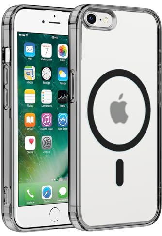 Coiwxmoi Coque Magnétique pour iPhone 8/7/SE 2022/SE 2020 4.7,Compatible avec MagSafe Recharge sans Fil,Transparent Etui PC Dur + TPU Bumper Antichoc Anti-Rayures Protection Housse, Noir