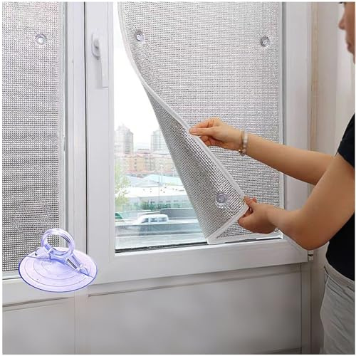 Fensterfolie Isolierfolie, Reflektierende Dämmfolie Mit Saugnapf, 50 60 80 90 100 120 cm B Aluminium Sonnenschutzfolie Für Fenster Innen Oder Außen, Sichtschutz Und Hitzereduzierung(60cmx120cm)