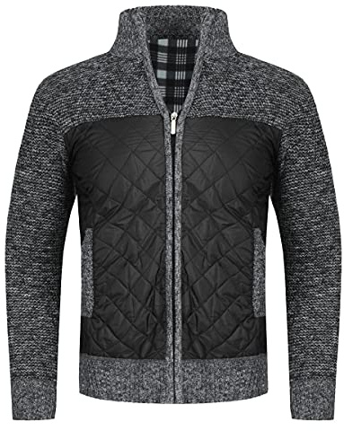 YOUTHUP Strickjacken für Herren Warme Fleecejacke Cardigan Outdoor Winter | Stehkragen, Reißverschluss, Patchwork, Gestrickt, Dick, Trachtenjacke, Freizeit, Sweatjacke