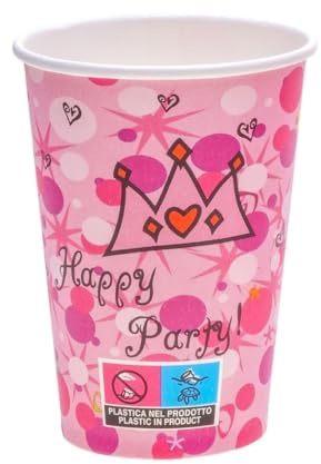 ECOPICNIC 1200 bicchieri di carta da 180 ml, Ø 70 mm, rosa, usa e getta, con motivo felice, per compleanno, feste, eventi, matrimoni, feste per bambini, catering, ufficio, caffè, tè