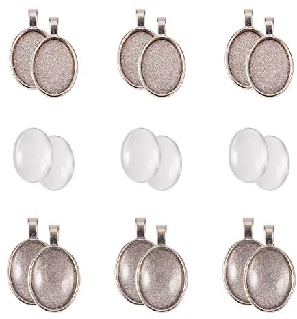 PH PandaHall - 20 Sets Supports pendentif Ovale en Alliage avec 20pcs Cabochon en Verrr pour la Fabrication des Bricolage Bijoux