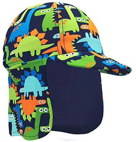 Gifts Treat Kinder Legionäre Hut, UPF 50+ Sonnenschutz Schwimmkappe Flap Hat im Dinosaurier-Muster für Kinder, Jungen Sonnenhut mit Nackenschutz Grün,46cm