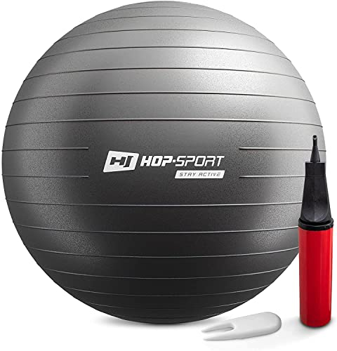 Hop-Sport Gymnastikball inkl. Ballpumpe, 35 45 55 65 75 cm, Maximalbelastbarkeit bis 100kg, Fitnessball ideal für für Yoga Pilates, Balance Übung HS-R075YB schwarz - 70cm