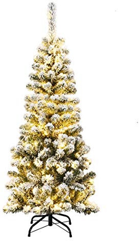DREAMADE künstlicher Weihnachtsbaum 180cm, klappbare Weihnachtsdekoration Baum mit Metallständer & 250 LED, Christbaum mit natürlichem Schneeeffekt für Festivals, Weiß