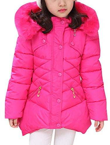 ShallGood Ragazze Giacca Cappotto con Cappuccio Piumino Caldi Giubbotto Parka per Bambino Ragazze Autunno Inverno Cappotti di Pelliccia Ecologica Giacca Z2 Fucsia 130
