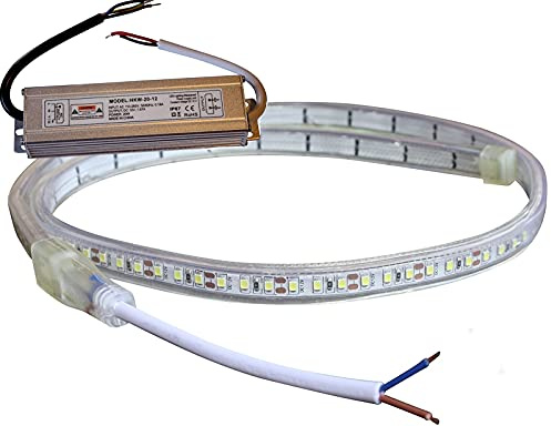 230V zu 12V IP 68 LED Stripes wasserdicht Leuchtstreifen weiß warmweiß kaltweiß Pool Netzteil (warmweiß, 1m - m/31,98€)
