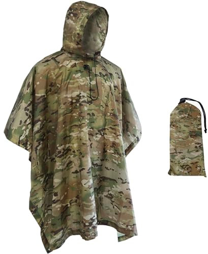 Fousam Regenponcho, Militärischer taktischer Poncho, Camouflage, vielseitig einsetzbar, wasserdicht, Regenmantel