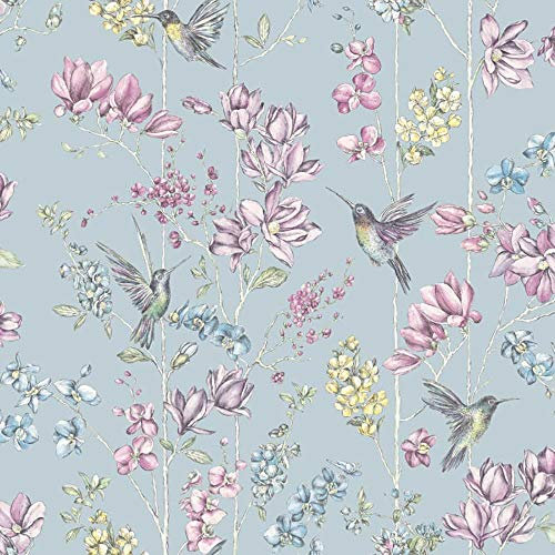 Holden Glitter Hummingbird Wallpaper Floral Teal Multi