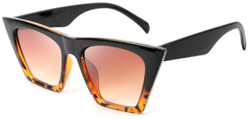 FEISEDY Cat Eye Sonnenbrille Damen Groß Vintage Katzenaugen Mode Brille Square Cateye mit UV400 Schutz B2473, Schwarzer Leopard Rahmen & Braune Linse
