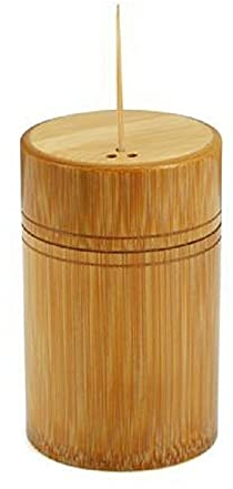 GGSDDU Dispenser Porta Stuzzicadenti in Legno di bambù,Scatola per Stuzzicadenti Hotel Cafe,Porta Stuzzicadenti di Forma Cilindrica con Coperchio