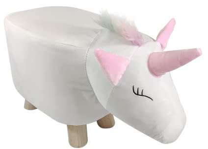 Fußhocker, Einhorn, Höhe 28 cm, Wildleder, wasserdicht, Füße aus hochwertigem Massivholz.