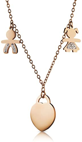 inSCINTILLE Collana Donna in Acciaio Inossidabile con Ciondolo Bebè e Cristalli Strass (Cuore Oro Rosa)
