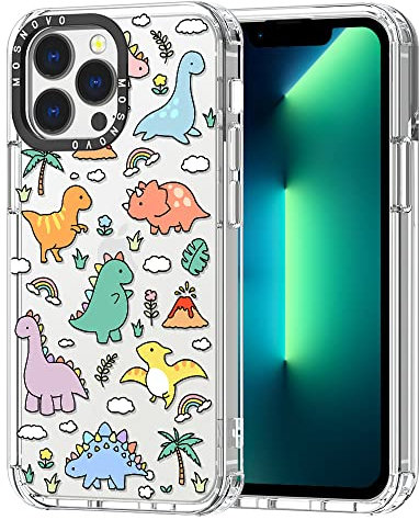 MOSNOVO Case for iPhone 13 Pro, [Buffertech 6.6ft Military-Grade Drop Protection] [Anti Peel Off Tech] Clear TPU Bumper Phone Case Cover Design - Dinosaur Land