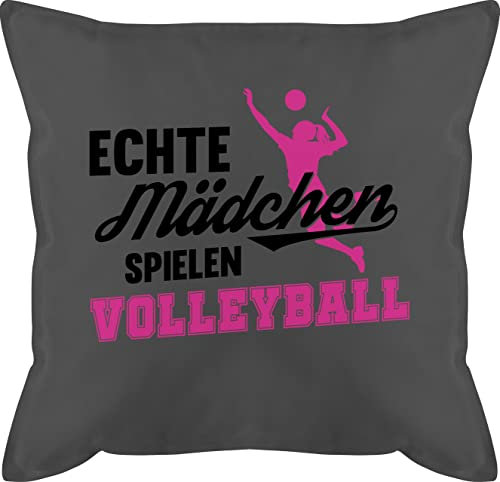 Shirtracer Kissen 50x50 - Deko Hobby - Echte Mädchen Spielen Volleyball schwarz/Fuchsia - 50 x 50 cm - Grau
