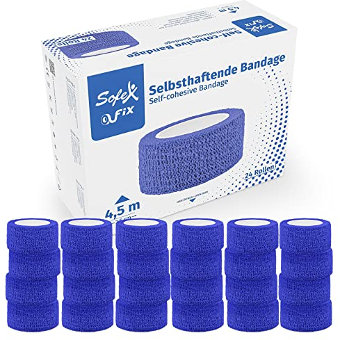 Sofex Fix Selbstklebender Verband Selbsthaftende Bandage Haftbandage Selbstklebend Fixierbinde Klebeverband Mullbinden Klebeverband Tape Verband Haftverband Elastische Binde (2,5cm, Blau)