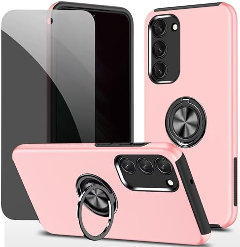 Dechyi Sichtschutz hülle für Samsung Galaxy S23 Plus 5G rosa Handyhülle mit Anti-Spähen aus gehärtetem Glas Displayschutzfolie mit Ringhalterung stoßfest, Kratzfest strapazierfähig Schutzhülle