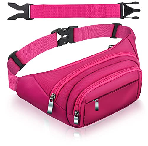 Marsupio da donna, con 4 tasche, da 35 cm, con cintura estesa, da uomo, grande capacità, impermeabile, per iPad Mini e iPhone, borsa regalo da donna, per sport, viaggi, Marsupio rosa, BORSA