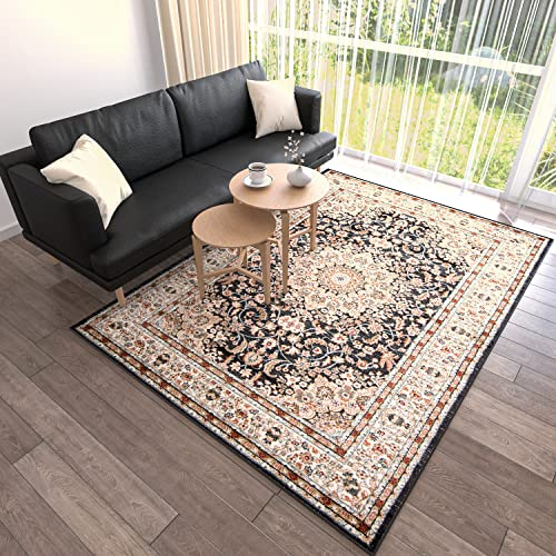 Mazovia Orientalisch Teppich - Traditioneller Teppich für Wohnzimmer, Esszimmer - Orient Teppiche Ornament - ÖKO-TEX Wohnzimmerteppich Beige Schwarz - 100 x 150 cm