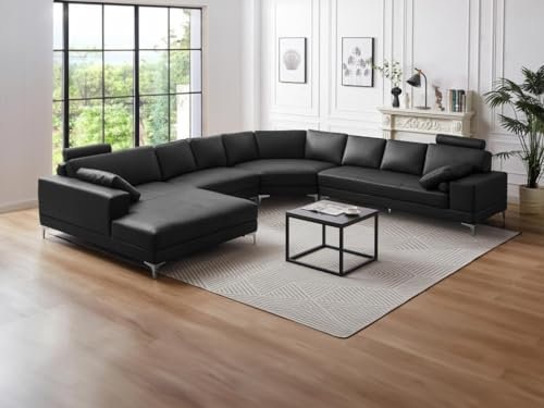 Vente-unique-Große Wohnlandschaft Leder - Ecke Links - Schwarz - Donatello II