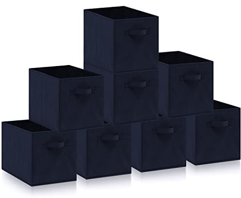 Amazing Tour 8 PCS Cube Storage Boxes 33x38x33 Foldable Fabric with Handles Collapsible for Home Office Nursery Organiser - Clothes Basket Containers, Navy Blue