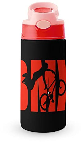 BMX Word with Silhouette Cut Water Bottle With Straw And Handle Travel Coffee Mug Sports Stainless Steel Tumbler Funny Cup 12 Oz