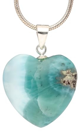 Lebensquelle Plus Herzanhänger aus echtem Edelstein | Öse aus 925er Silber - zwei Größen | Naturstein Anhänger Herz | Schmuck & Geschenkidee (Larimar, S (1,4 x 1,4 cm))