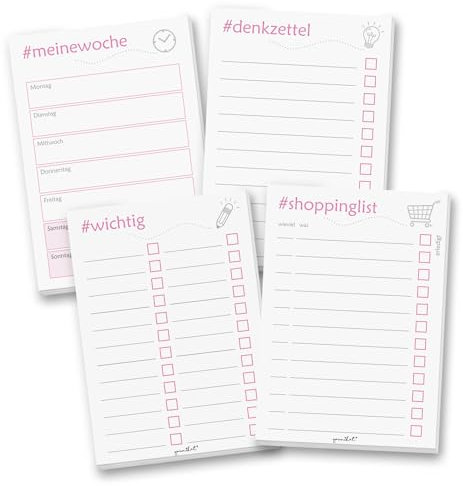 4er Set Notizblock I Pink Einkaufs-Liste Notiz-Block Wochen-Planer Einkaufs-Zettel To-Do-Liste Denkzettel I dv263