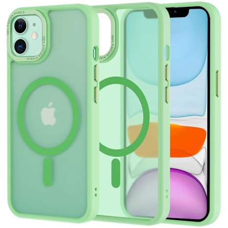 TUUTPU Cover Magnetica per iPhone 11 Comaptibile con Magsafe, Custodia Traslucida Opaca Posteriore Hard PC con Bumper Silicone TPU Antiurto Protettiva Ultra Sottile Caso, Verde