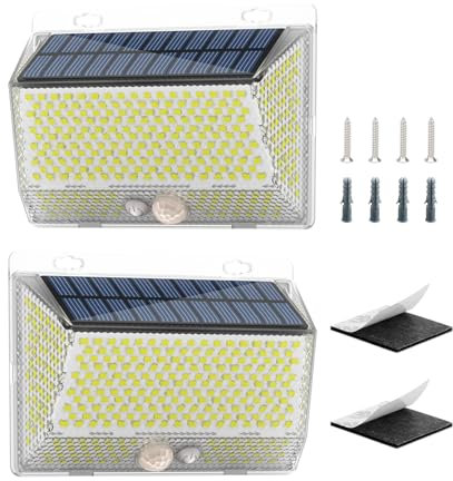 AFQLED Lampe Solaire Extérieur Détecteur de Mouvement【2 Packs/326 LED/3 Modes】, Ultra-Brillant et Installation Magnétique - IP65 Projecteur Solaire Extérieur per Giardino, Parete, Garage