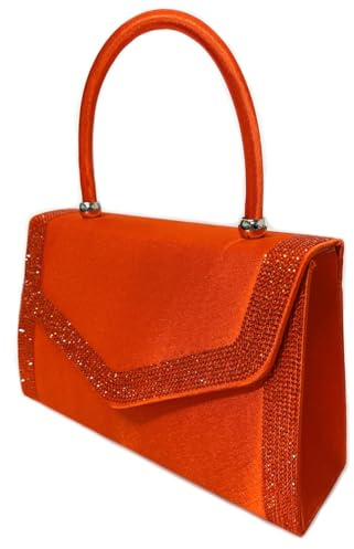 LeahWard Women's Clutch Bag Top Handle Wedding Evening Diamante Glitter Handbags (Orange)