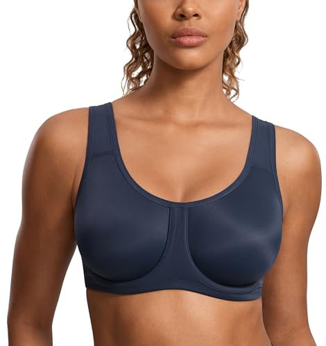 SYROKAN Damen Starker Halt Sports BH Große Brüste mit Bügel für Große Größen Echte Marine 5 90D