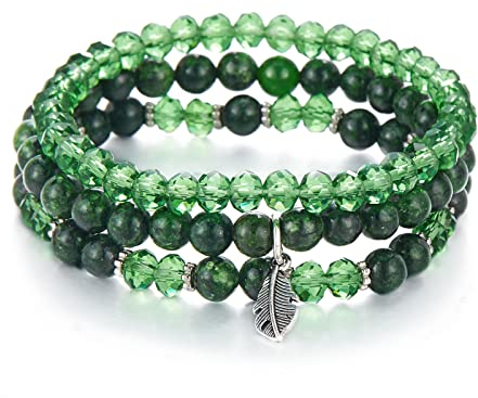 FULU AUTUMN Perlenarmband Stretch Damen Armband Mehrschichtiges Boho Modeschmuck für Mama Oma und Frau Geburtstagsgeschenk(Dark green)