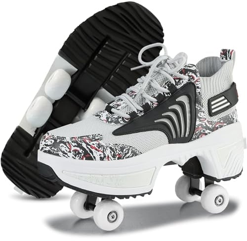Schuhe mit Rollen für Jungen,Rollschuhe Damen Roller Shoes,LED Schuhe Herren Turnschuhe mit Rollen,Roller Schuhe für mädchen,Roller Sneaker Geburtstagsgeschenk (E, 38)