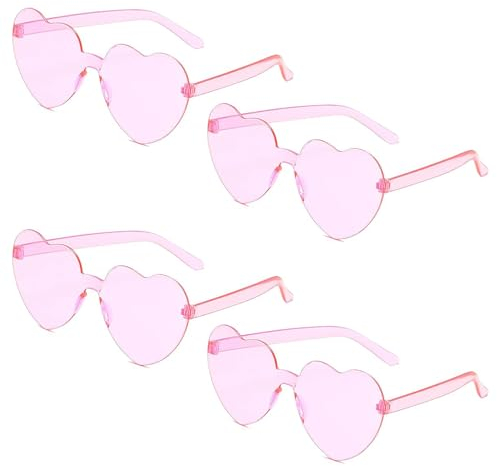 Hippie Herzförmige Brille, Randlose Herz Brille, Herz Sonnenbrille, Retro Herzbrillen, 4 Stück Love Brille Retro Partybrille für Strand, Sommer Feste, Fasching, Party, Hippie Kostüm Zubehör, Rosa