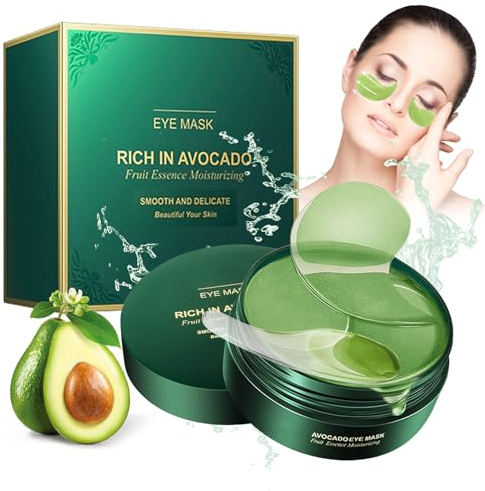 Augenpads 60pcs Eye Pads Gegen Augenringe, Augenmaske mit Kollagen und Hyaluronsäure, Avocado Essenz Eye Patch Hydrogel, Feuchtigkeit Spendende Augenmaske für Augenringe und Schwellungen