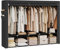 SONGMICS Armario, 5 Barras de Ropa, Estantes, 4 Bolsillos Laterales, Almacenamiento, de Tela, Perchero, Plegable, 45 x 211 x 167 cm, Negro Tinta RYG095B01